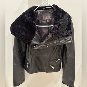 Bagdley mischka leather and lamb fur motorcycle jacket
